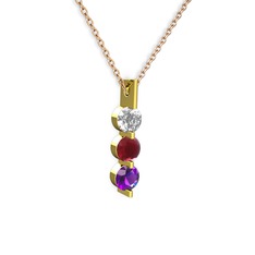 Swarovski, kök yakut ve ametist 8 ayar altın kolye (40 cm rose altın rolo zincir)