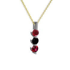 Kök yakut, siyah zirkon ve rodolit garnet 14 ayar beyaz altın kolye (40 cm gümüş rolo zincir)
