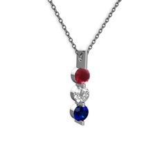 Kök yakut, swarovski ve lab safir 8 ayar beyaz altın kolye (40 cm gümüş rolo zincir)