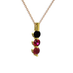 Trinity Taşlı Kolye - Siyah zirkon, rodolit garnet ve kök yakut 14 ayar altın kolye (40 cm rose altın rolo zincir) #zfeo8f