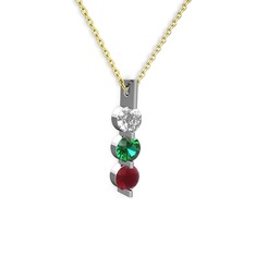 Swarovski, yeşil kuvars ve kök yakut 8 ayar beyaz altın kolye (40 cm gümüş rolo zincir)