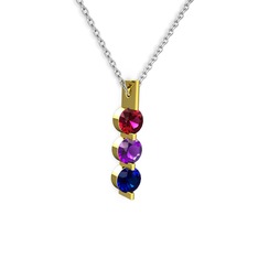 Rodolit garnet, ametist ve lab safir 925 ayar altın kaplama gümüş kolye (40 cm gümüş rolo zincir)