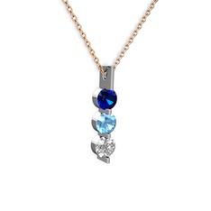 Trinity Taşlı Kolye - Lab safir, akuamarin ve swarovski 14 ayar beyaz altın kolye (40 cm rose altın rolo zincir) #zifgs7