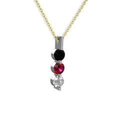 Siyah zirkon, rodolit garnet ve swarovski 14 ayar beyaz altın kolye (40 cm altın rolo zincir)