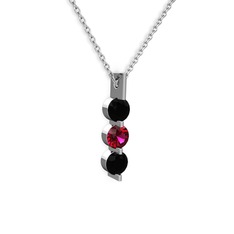Siyah zirkon ve rodolit garnet 8 ayar beyaz altın kolye (40 cm beyaz altın rolo zincir)