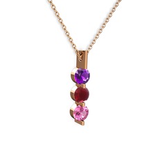 Trinity Taşlı Kolye - Ametist, kök yakut ve pembe kuvars 8 ayar rose altın kolye (40 cm gümüş rolo zincir) #zjufcv