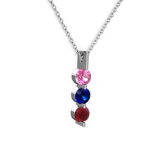 Trinity Taşlı Kolye - Pembe kuvars, lab safir ve kök yakut 8 ayar beyaz altın kolye (40 cm gümüş rolo zincir) #zk9nbe