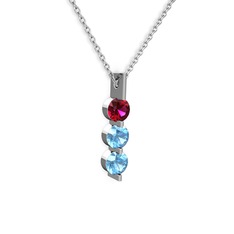 Trinity Taşlı Kolye - Rodolit garnet ve akuamarin 14 ayar beyaz altın kolye (40 cm beyaz altın rolo zincir) #zr8lin