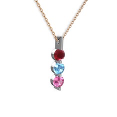 Trinity Taşlı Kolye - Kök yakut, akuamarin ve pembe kuvars 925 ayar gümüş kolye (40 cm rose altın rolo zincir) #zre42f