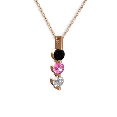 Trinity Taşlı Kolye - Siyah zirkon, pembe kuvars ve swarovski 14 ayar rose altın kolye (40 cm rose altın rolo zincir) #zspl2p