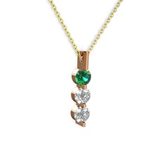 Yeşil kuvars ve swarovski 925 ayar rose altın kaplama gümüş kolye (40 cm altın rolo zincir)