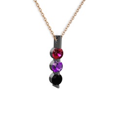 Trinity Taşlı Kolye - Rodolit garnet, ametist ve siyah zirkon 925 ayar siyah rodyum kaplama gümüş kolye (40 cm gümüş rolo zincir) #zu4fzl