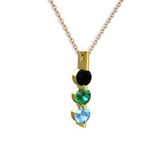 Trinity Taşlı Kolye - Siyah zirkon, yeşil kuvars ve akuamarin 925 ayar altın kaplama gümüş kolye (40 cm rose altın rolo zincir) #zvxcm