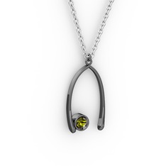 Peridot 925 ayar siyah rodyum kaplama gümüş kolye (40 cm beyaz altın rolo zincir)