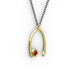 Taşlı Dilek Kolye - Garnet 14 ayar altın kolye (40 cm gümüş rolo zincir) #12avryk