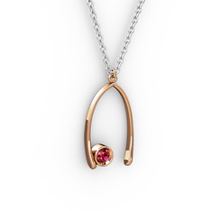 Taşlı Dilek Kolye - Rodolit garnet 8 ayar rose altın kolye (40 cm gümüş rolo zincir) #12pg2sz