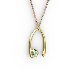 Taşlı Dilek Kolye - Akuamarin 18 ayar altın kolye (40 cm rose altın rolo zincir) #13tbp31