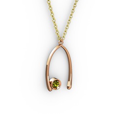 Taşlı Dilek Kolye - Peridot 14 ayar rose altın kolye (40 cm altın rolo zincir) #14lf4ts