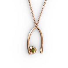 Taşlı Dilek Kolye - Peridot 14 ayar rose altın kolye (40 cm rose altın rolo zincir) #14utfut