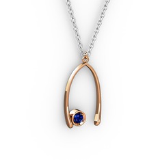 Lab safir 925 ayar rose altın kaplama gümüş kolye (40 cm beyaz altın rolo zincir)