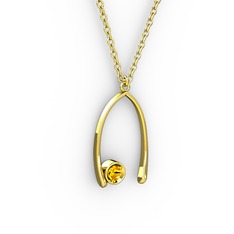 Taşlı Dilek Kolye - Sitrin 18 ayar altın kolye (40 cm altın rolo zincir) #15mik1n