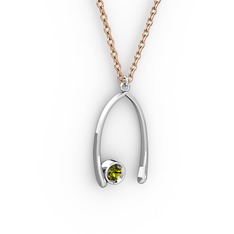 Peridot 14 ayar beyaz altın kolye (40 cm rose altın rolo zincir)