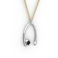 Taşlı Dilek Kolye - Siyah zirkon 14 ayar beyaz altın kolye (40 cm gümüş rolo zincir) #16ynl0m