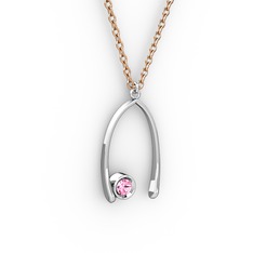 Pembe kuvars 925 ayar gümüş kolye (40 cm rose altın rolo zincir)