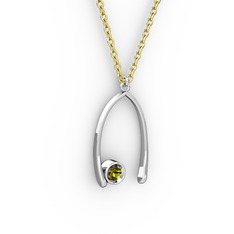 Taşlı Dilek Kolye - Peridot 14 ayar beyaz altın kolye (40 cm gümüş rolo zincir) #17rinun