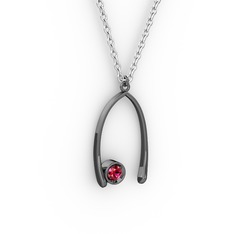 Rodolit garnet 925 ayar siyah rodyum kaplama gümüş kolye (40 cm beyaz altın rolo zincir)