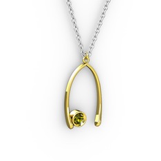 Taşlı Dilek Kolye - Peridot 18 ayar altın kolye (40 cm beyaz altın rolo zincir) #19glgg