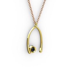 Taşlı Dilek Kolye - Siyah zirkon 18 ayar altın kolye (40 cm rose altın rolo zincir) #1a6bauv