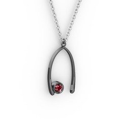 Taşlı Dilek Kolye - Garnet 925 ayar siyah rodyum kaplama gümüş kolye (40 cm beyaz altın rolo zincir) #1blwm6g