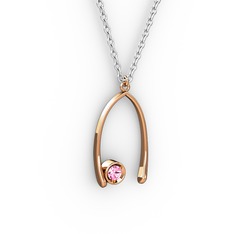 Pembe kuvars 925 ayar rose altın kaplama gümüş kolye (40 cm gümüş rolo zincir)