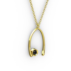 Taşlı Dilek Kolye - Siyah zirkon 8 ayar altın kolye (40 cm gümüş rolo zincir) #1c4npoi