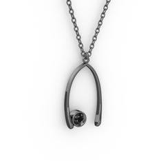 Taşlı Dilek Kolye - Siyah zirkon 925 ayar siyah rodyum kaplama gümüş kolye (40 cm gümüş rolo zincir) #1d8yp3x