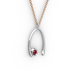 Taşlı Dilek Kolye - Garnet 8 ayar beyaz altın kolye (40 cm rose altın rolo zincir) #1em8t4f