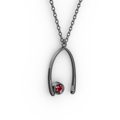 Taşlı Dilek Kolye - Garnet 925 ayar siyah rodyum kaplama gümüş kolye (40 cm gümüş rolo zincir) #1f0qg2v