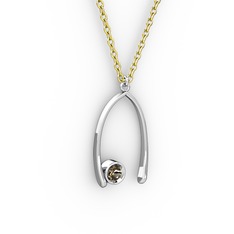 Taşlı Dilek Kolye - Dumanlı kuvars 8 ayar beyaz altın kolye (40 cm altın rolo zincir) #1h1pnwo