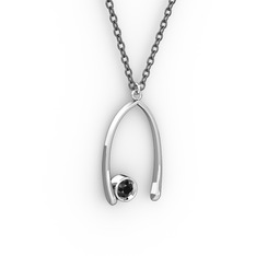 Taşlı Dilek Kolye - Siyah zirkon 925 ayar gümüş kolye (40 cm gümüş rolo zincir) #1j6ks4t