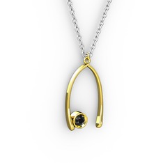 Taşlı Dilek Kolye - Siyah zirkon 18 ayar altın kolye (40 cm gümüş rolo zincir) #1ltfzd4