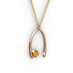 Taşlı Dilek Kolye - Sitrin 8 ayar rose altın kolye (40 cm altın rolo zincir) #1mdpy5z