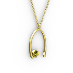 Taşlı Dilek Kolye - Peridot 14 ayar altın kolye (40 cm gümüş rolo zincir) #1syrkjz