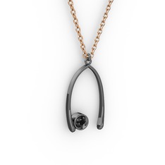 Taşlı Dilek Kolye - Siyah zirkon 925 ayar siyah rodyum kaplama gümüş kolye (40 cm rose altın rolo zincir) #3fqk02