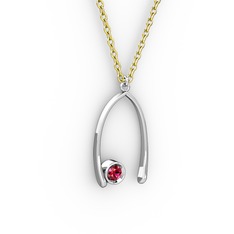 Rodolit garnet 14 ayar beyaz altın kolye (40 cm gümüş rolo zincir)
