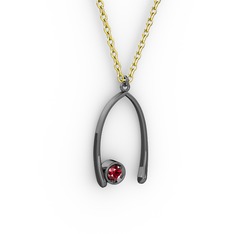 Taşlı Dilek Kolye - Garnet 925 ayar siyah rodyum kaplama gümüş kolye (40 cm altın rolo zincir) #3l1mh8