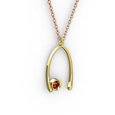 Taşlı Dilek Kolye - Garnet 8 ayar altın kolye (40 cm rose altın rolo zincir) #5mh5s8