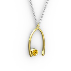 Taşlı Dilek Kolye - Sitrin 8 ayar altın kolye (40 cm beyaz altın rolo zincir) #7v7euk