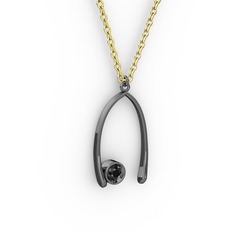 Taşlı Dilek Kolye - Siyah zirkon 925 ayar siyah rodyum kaplama gümüş kolye (40 cm altın rolo zincir) #96m18g