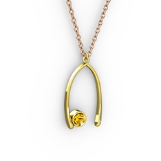 Taşlı Dilek Kolye - Sitrin 8 ayar altın kolye (40 cm rose altın rolo zincir) #busecd